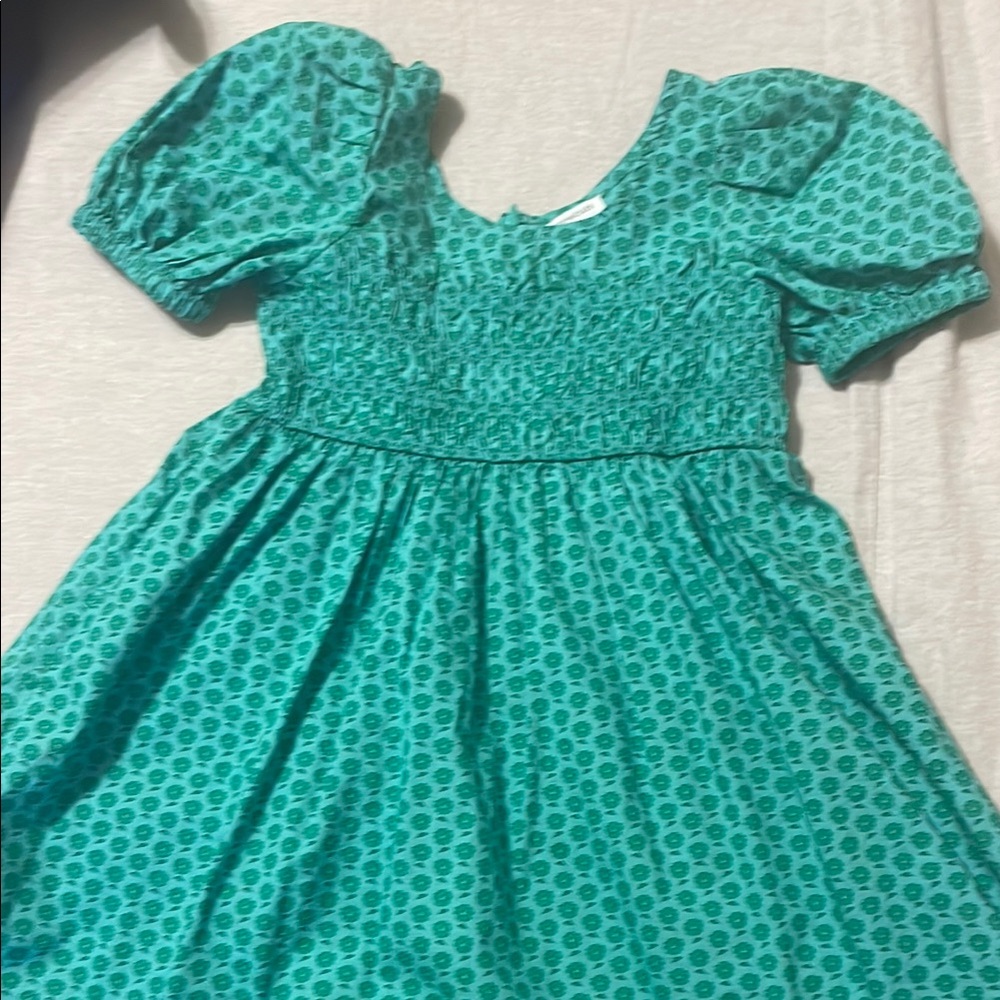 Crewcuts Blue and Green Smocked Sundress with Puff Sleeves